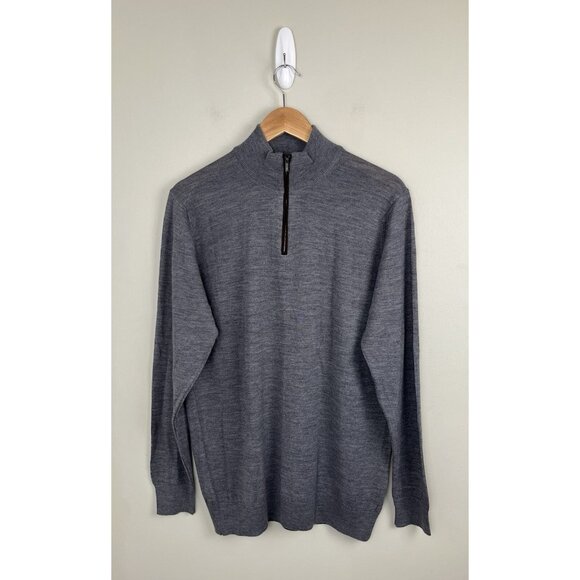 Garnet Clothiers Mens Quarter Zip Merino Wool Sweater Gray‎ Sz L (?) - Picture 1 of 7